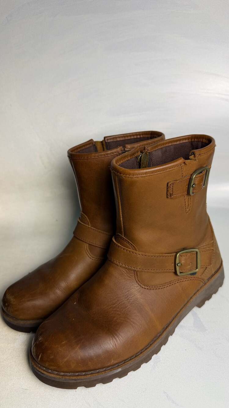 UGG Harwell Brown Leather Buckle Ankle Boots